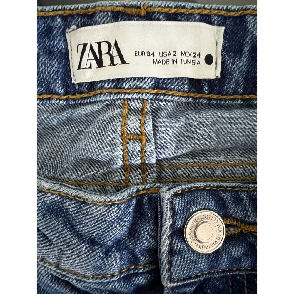 Zara Denim Micro Mini Shorts Womens US 2 Distressed Frayed Blue Jean - Picture 5 of 7